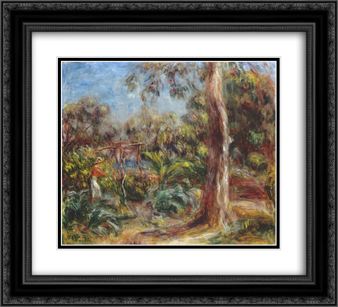 The large tree 22x20 Black Ornate Wood Framed Art Print Poster with Double Matting by Renoir, Pierre Auguste