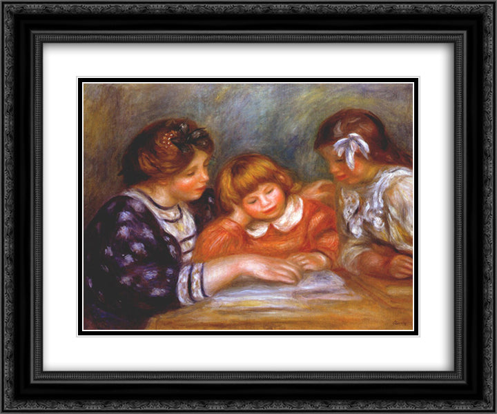 The lesson 24x20 Black Ornate Wood Framed Art Print Poster with Double Matting by Renoir, Pierre Auguste