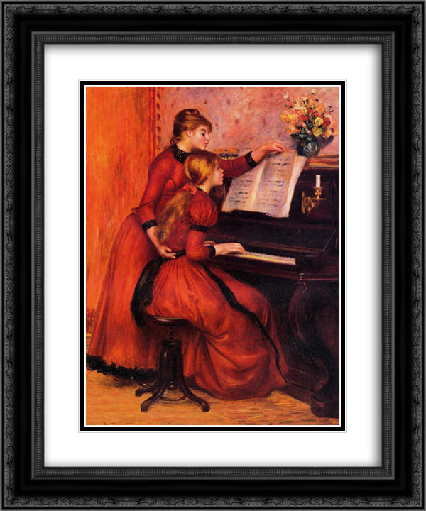 The Piano Lesson 20x24 Black Ornate Wood Framed Art Print Poster with Double Matting by Renoir, Pierre Auguste