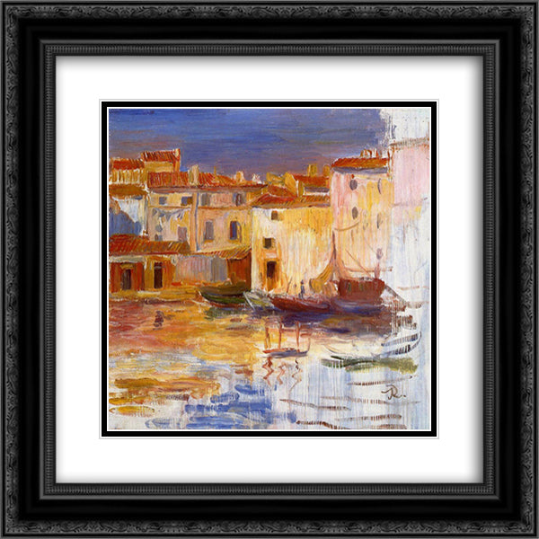 The Port of Martigues 20x20 Black Ornate Wood Framed Art Print Poster with Double Matting by Renoir, Pierre Auguste