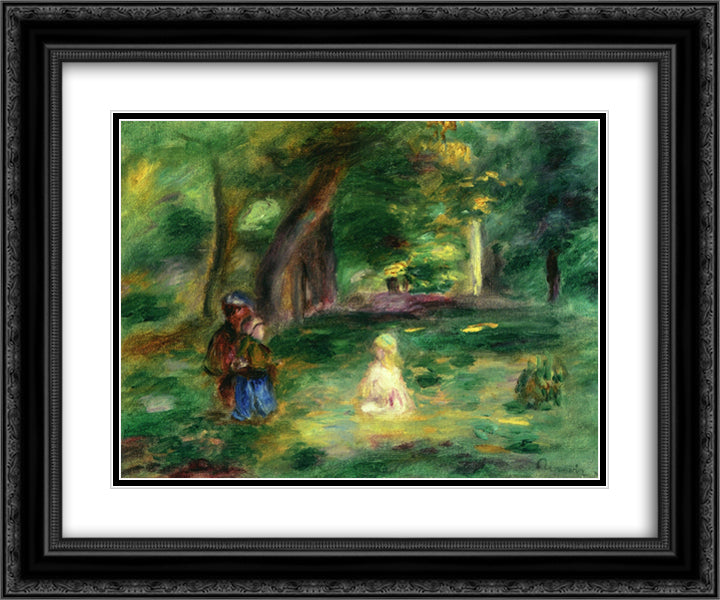 Three Figures in a Landscape 24x20 Black Ornate Wood Framed Art Print Poster with Double Matting by Renoir, Pierre Auguste