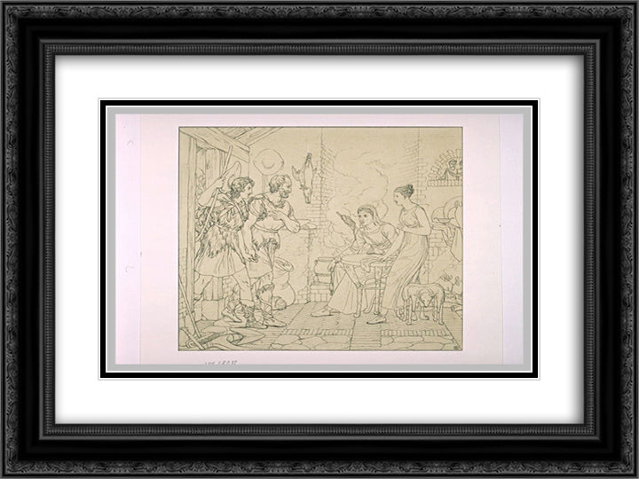 Daphnis and Chloe 24x18 Black Ornate Wood Framed Art Print Poster with Double Matting by Guerin, Pierre Narcisse