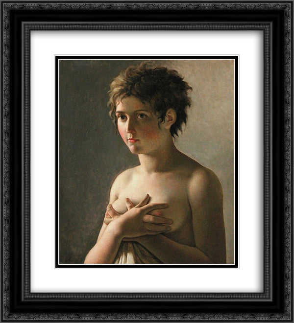 Portrait of a Young Girl 20x22 Black Ornate Wood Framed Art Print Poster with Double Matting by Guerin, Pierre Narcisse