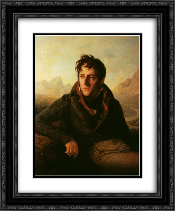 Portrait of Chateaubriand backdrop of mountain scenery 20x24 Black Ornate Wood Framed Art Print Poster with Double Matting by Guerin, Pierre Narcisse
