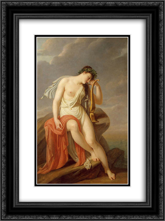 Sappho on the Leucadian Cliff 18x24 Black Ornate Wood Framed Art Print Poster with Double Matting by Guerin, Pierre Narcisse