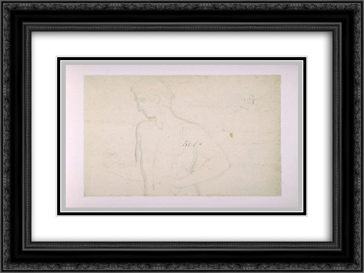 Study of a young man seen in chest 24x18 Black Ornate Wood Framed Art Print Poster with Double Matting by Guerin, Pierre Narcisse