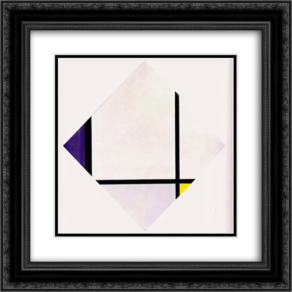 Lozenge Composition 3 Lines Blue Gray Yellow 20x20 Black Ornate Wood Framed Art Print Poster with Double Matting by Mondrian, Piet
