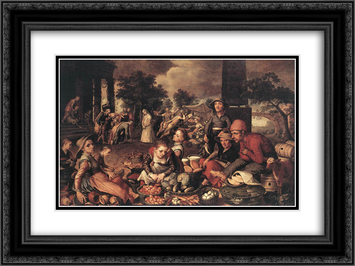 Christ and the Adulteress 24x18 Black Ornate Wood Framed Art Print Poster with Double Matting by Aertsen, Pieter