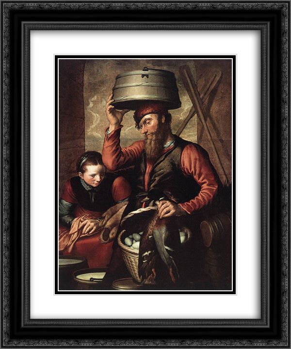 Vendor of Fowl 20x24 Black Ornate Wood Framed Art Print Poster with Double Matting by Aertsen, Pieter