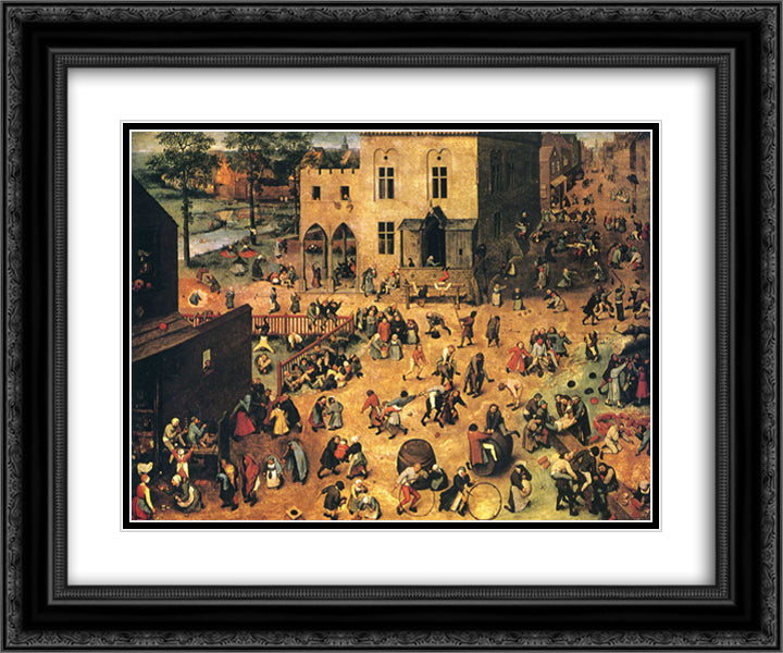 Children's Games 24x20 Black Ornate Wood Framed Art Print Poster with Double Matting by Bruegel the Elder, Pieter