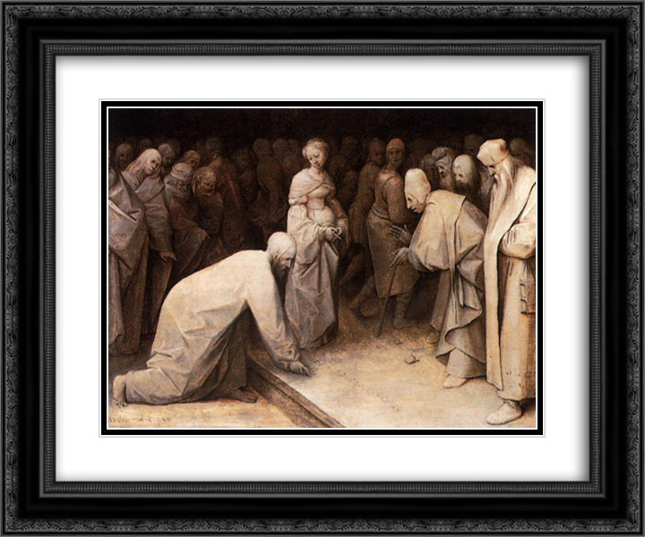 Christ and the Woman taken in Adultery 24x20 Black Ornate Wood Framed Art Print Poster with Double Matting by Bruegel the Elder, Pieter
