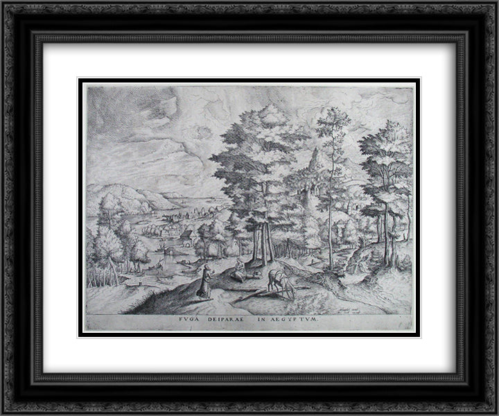 Running away the Mother of God into Egypt 24x20 Black Ornate Wood Framed Art Print Poster with Double Matting by Bruegel the Elder, Pieter