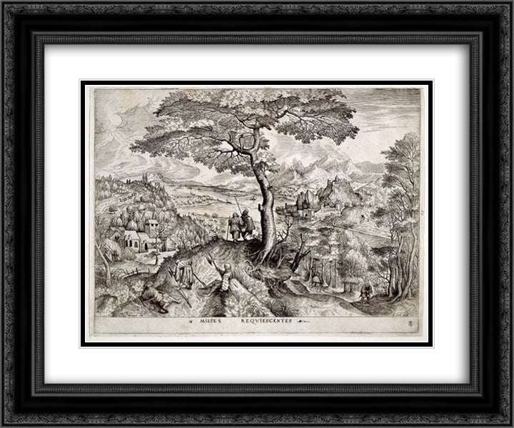 Soldiers at Rest 24x20 Black Ornate Wood Framed Art Print Poster with Double Matting by Bruegel the Elder, Pieter