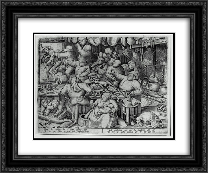 The Fat Kitchen 24x20 Black Ornate Wood Framed Art Print Poster with Double Matting by Bruegel the Elder, Pieter