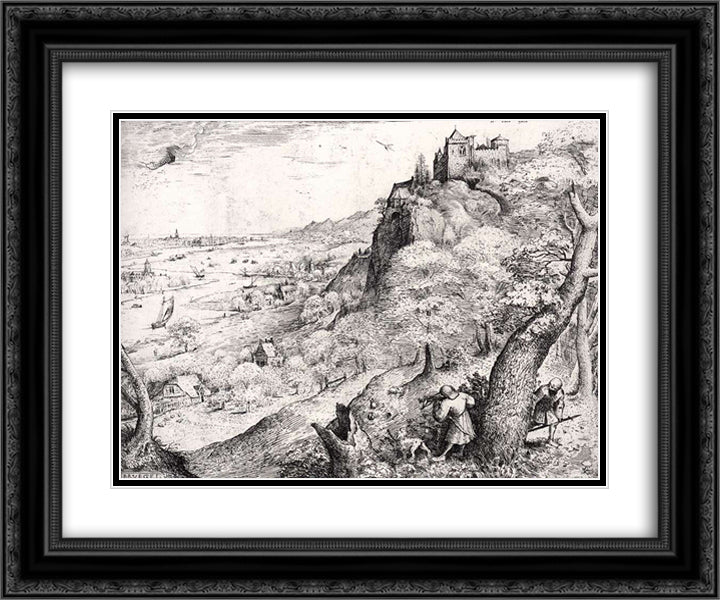 The Hare Hunt 24x20 Black Ornate Wood Framed Art Print Poster with Double Matting by Bruegel the Elder, Pieter