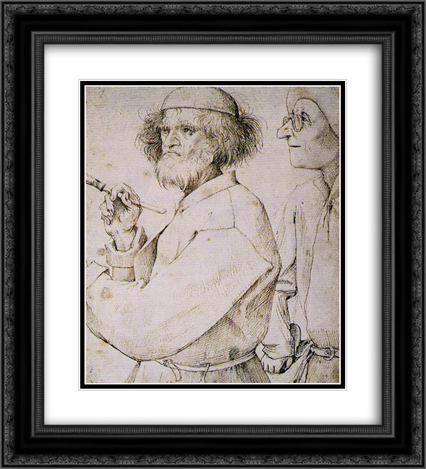 The Painter and the Art Lover 20x22 Black Ornate Wood Framed Art Print Poster with Double Matting by Bruegel the Elder, Pieter