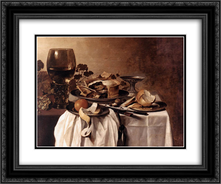 Still Life 24x20 Black Ornate Wood Framed Art Print Poster with Double Matting by Claesz, Pieter
