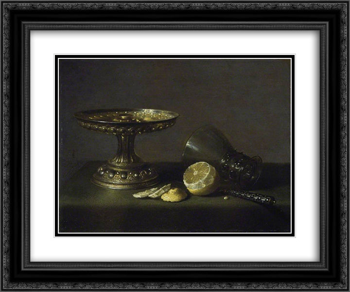 Still Life 24x20 Black Ornate Wood Framed Art Print Poster with Double Matting by Claesz, Pieter