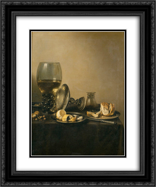 Still Life with Goblet, Silver Tureen and Bread 20x24 Black Ornate Wood Framed Art Print Poster with Double Matting by Claesz, Pieter