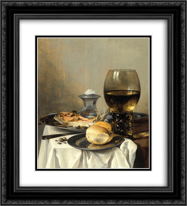 Still Life with Salt Tub 20x22 Black Ornate Wood Framed Art Print Poster with Double Matting by Claesz, Pieter
