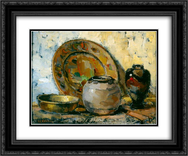 Still Life 24x20 Black Ornate Wood Framed Art Print Poster with Double Matting by Wenning, Pieter