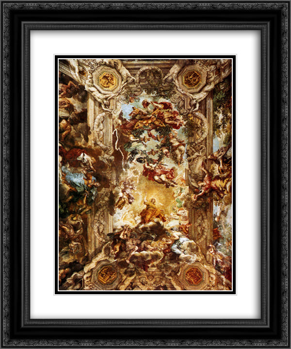 Allegory of Divine Providence and Barberini Power 20x24 Black Ornate Wood Framed Art Print Poster with Double Matting by Cortona, Pietro da