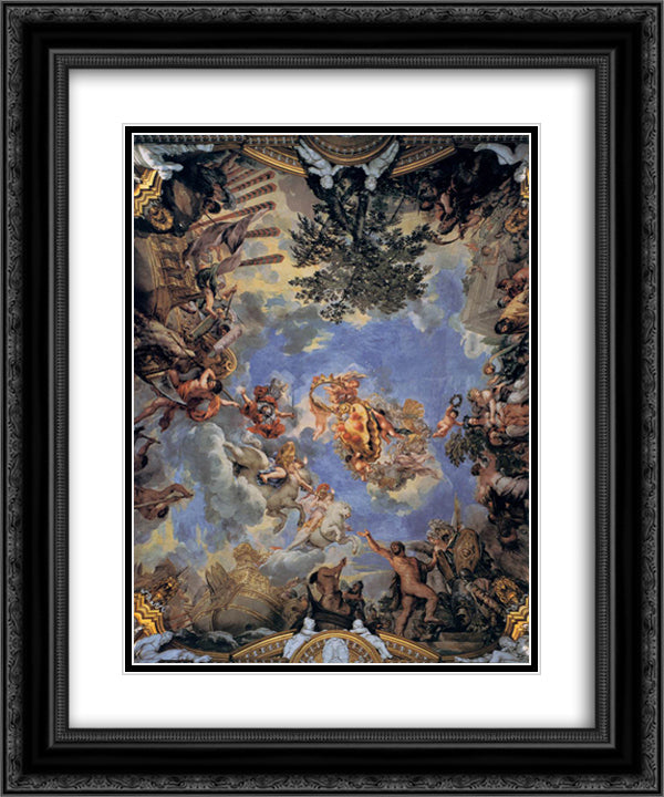 Ceiling Fresco with Medici Coat of Arms 20x24 Black Ornate Wood Framed Art Print Poster with Double Matting by Cortona, Pietro da