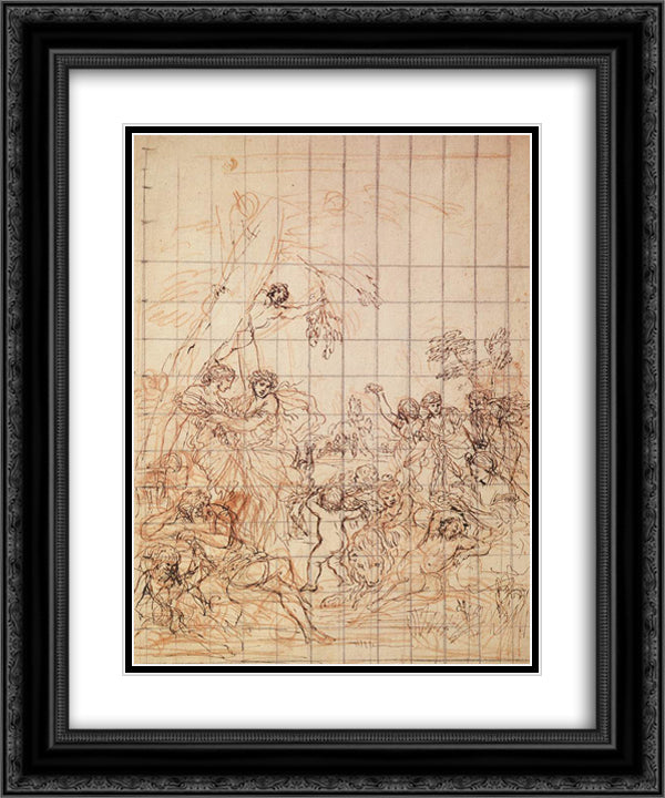 The Age of Gold 20x24 Black Ornate Wood Framed Art Print Poster with Double Matting by Cortona, Pietro da