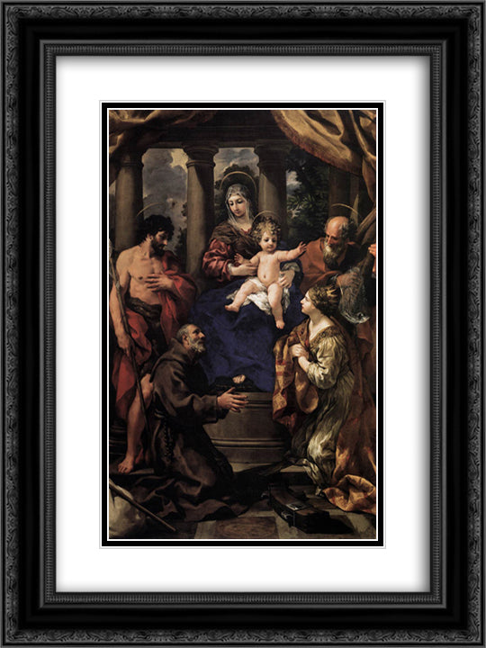 Virgin and Child with Saints 18x24 Black Ornate Wood Framed Art Print Poster with Double Matting by Cortona, Pietro da