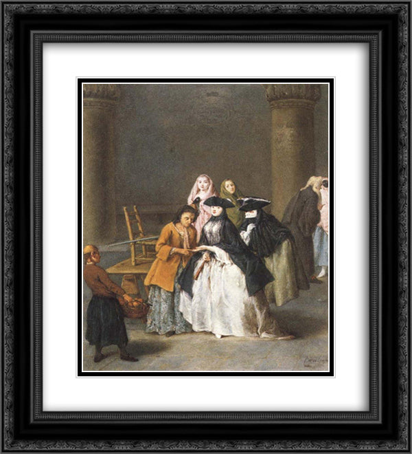 A Fortune Teller at Venice 20x22 Black Ornate Wood Framed Art Print Poster with Double Matting by Longhi, Pietro