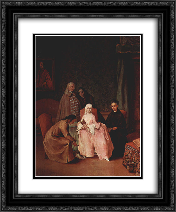 A Visit to a Lady 20x24 Black Ornate Wood Framed Art Print Poster with Double Matting by Longhi, Pietro