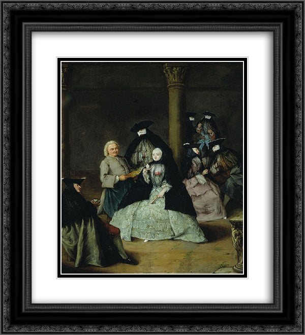 Masked Party in a Courtyard 20x22 Black Ornate Wood Framed Art Print Poster with Double Matting by Longhi, Pietro