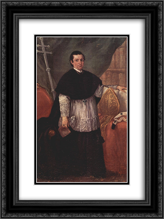 Portrait of Bishop Benedetto Ganassoni 18x24 Black Ornate Wood Framed Art Print Poster with Double Matting by Longhi, Pietro