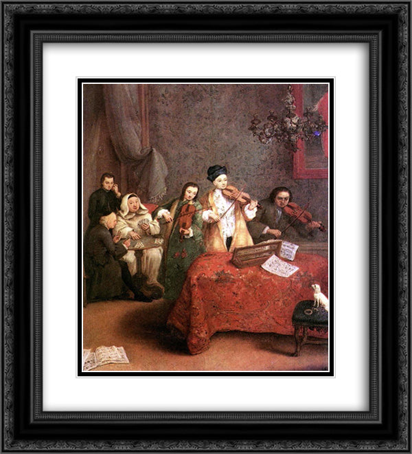 The Concert 20x22 Black Ornate Wood Framed Art Print Poster with Double Matting by Longhi, Pietro
