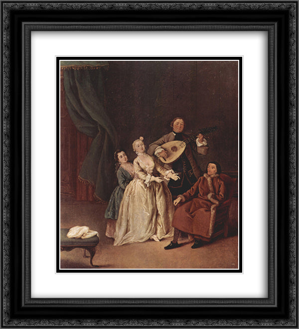 The Family Concert 20x22 Black Ornate Wood Framed Art Print Poster with Double Matting by Longhi, Pietro