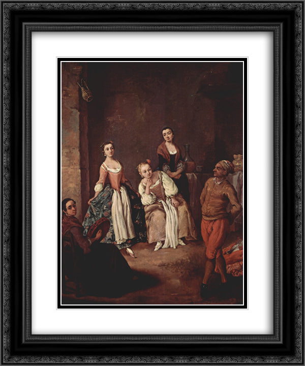 The furlana (Venetian dance) 20x24 Black Ornate Wood Framed Art Print Poster with Double Matting by Longhi, Pietro
