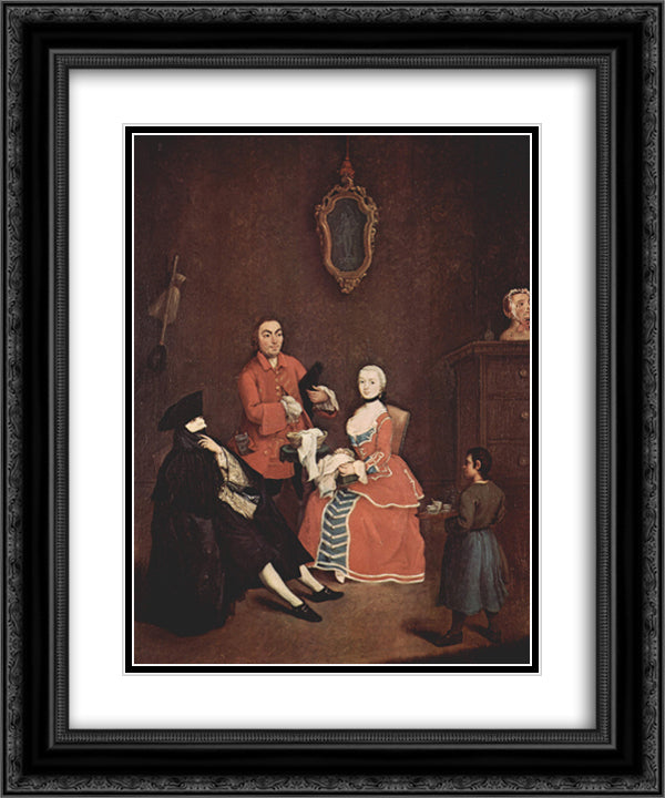The hairdresser 20x24 Black Ornate Wood Framed Art Print Poster with Double Matting by Longhi, Pietro