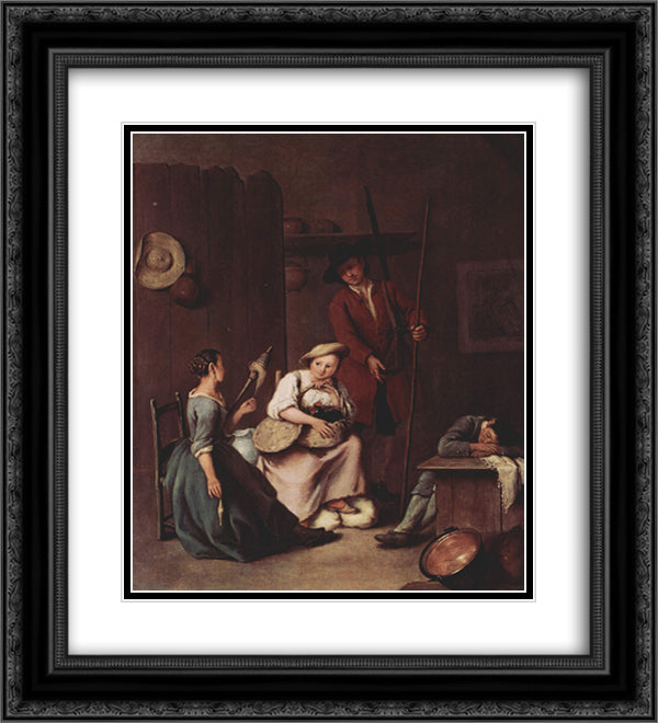 The hunters and the farmers 20x22 Black Ornate Wood Framed Art Print Poster with Double Matting by Longhi, Pietro