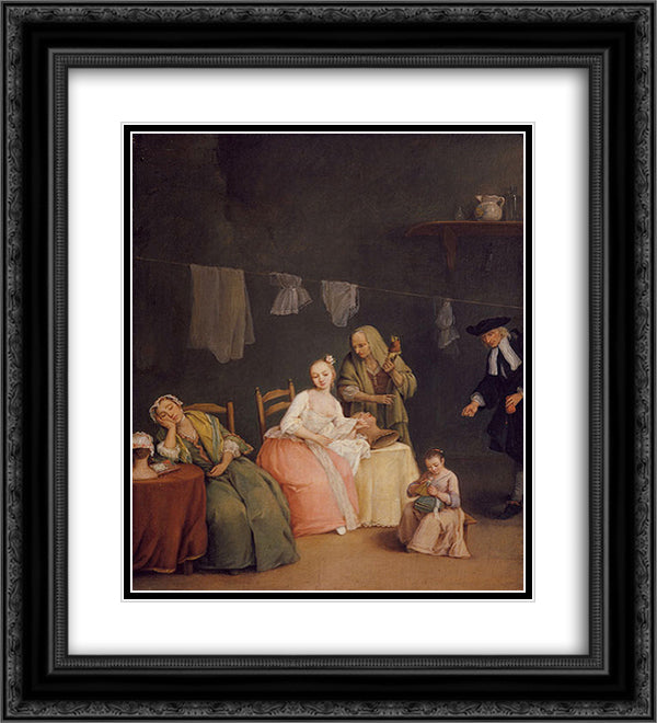 The Letter 20x22 Black Ornate Wood Framed Art Print Poster with Double Matting by Longhi, Pietro
