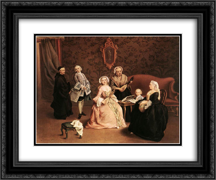 The Little Concert 24x20 Black Ornate Wood Framed Art Print Poster with Double Matting by Longhi, Pietro