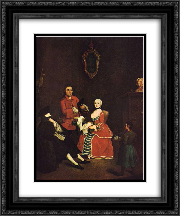 The Masked Visitor 20x24 Black Ornate Wood Framed Art Print Poster with Double Matting by Longhi, Pietro