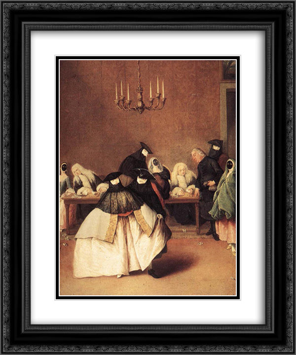 The Ridotto 20x24 Black Ornate Wood Framed Art Print Poster with Double Matting by Longhi, Pietro