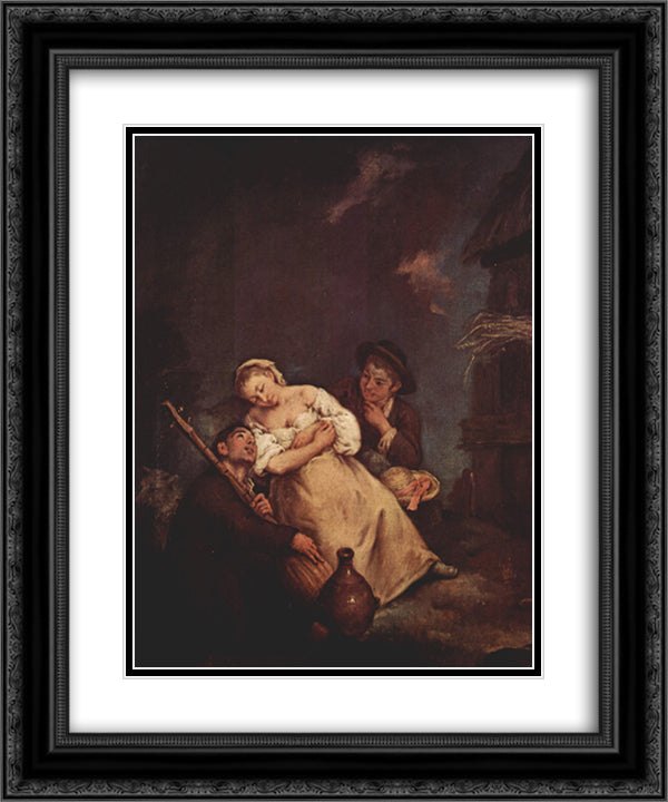 The sleeping woman 20x24 Black Ornate Wood Framed Art Print Poster with Double Matting by Longhi, Pietro