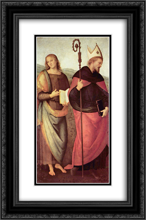 Altarpiece of St. Augustine - Scene John the Tufer and the St. Augustine 16x24 Black Ornate Wood Framed Art Print Poster with Double Matting by Perugino, Pietro