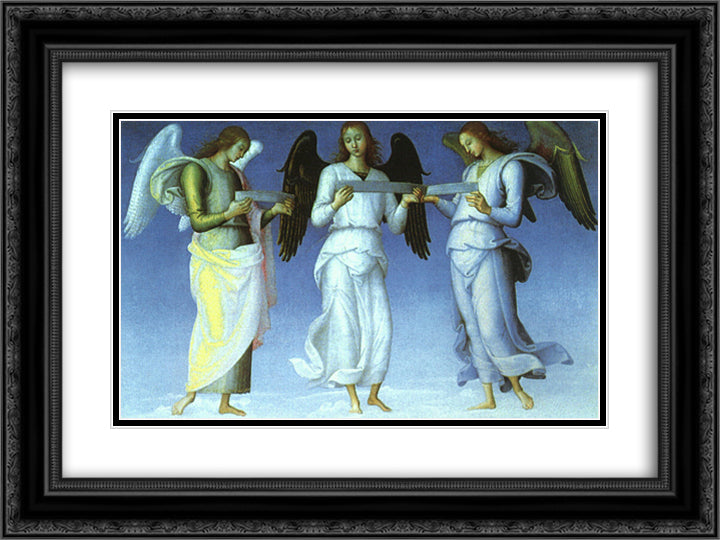 Angels (detail) 24x18 Black Ornate Wood Framed Art Print Poster with Double Matting by Perugino, Pietro