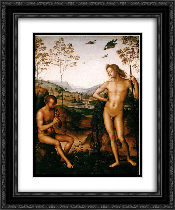 Apollo and Marsyas 20x24 Black Ornate Wood Framed Art Print Poster with Double Matting by Perugino, Pietro