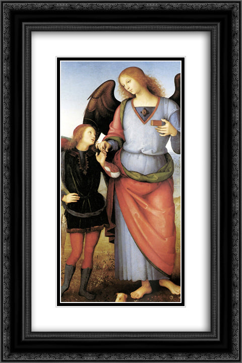 Archangel Raphael with Tobias 16x24 Black Ornate Wood Framed Art Print Poster with Double Matting by Perugino, Pietro