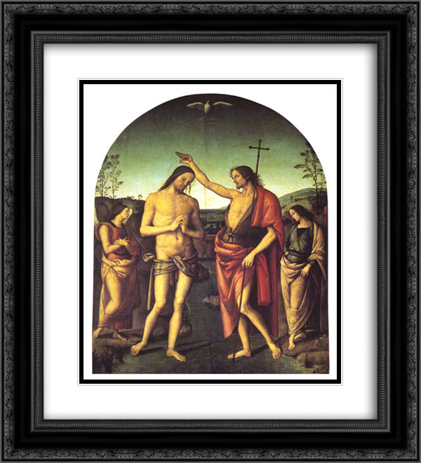 Baptism of Christ 20x22 Black Ornate Wood Framed Art Print Poster with Double Matting by Perugino, Pietro
