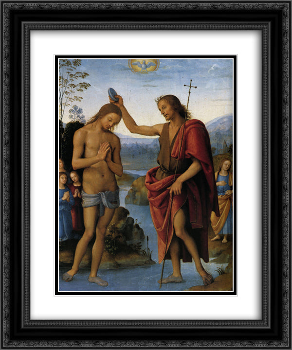 Baptism of Christ 20x24 Black Ornate Wood Framed Art Print Poster with Double Matting by Perugino, Pietro