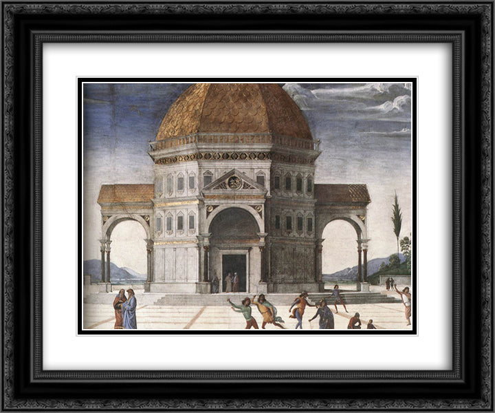 Christ Handing the Keys to St. Peter (detail 1) 24x20 Black Ornate Wood Framed Art Print Poster with Double Matting by Perugino, Pietro